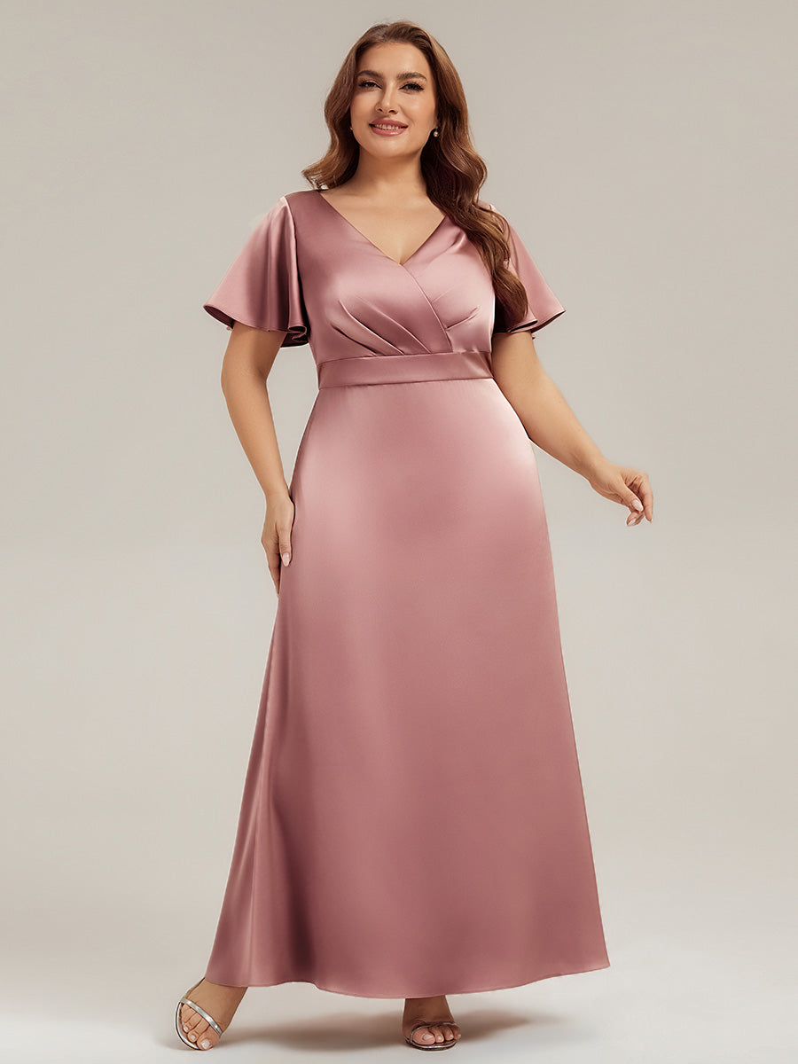 Ever-Pretty Plus Size Satin Ruffle Sleeve Satin Dress