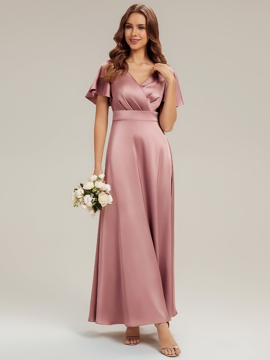 Ever-Pretty Gathered Satin Ruffle Sleeve Maxi Dress