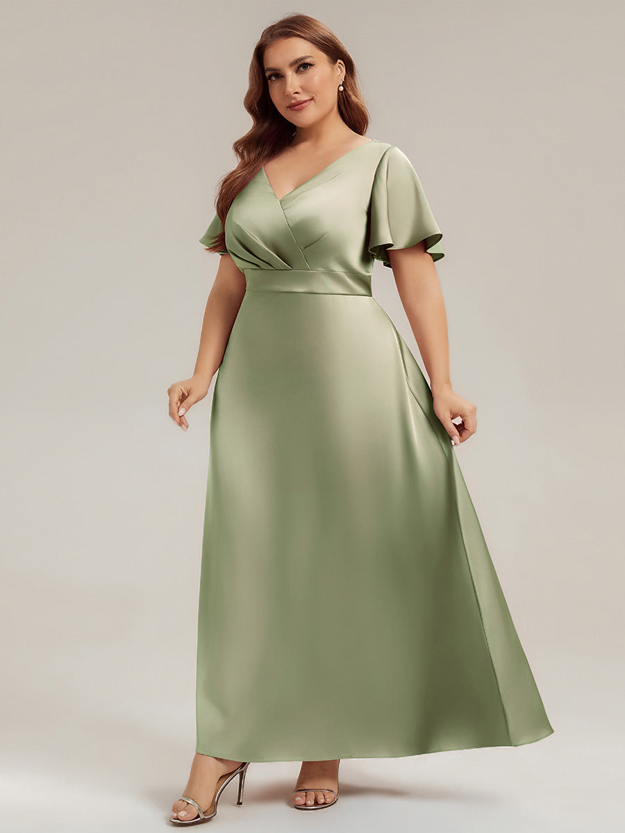 Ever-Pretty Inclusive Plus Size Satin Ruffle Sleeve Bridesmaid Dress