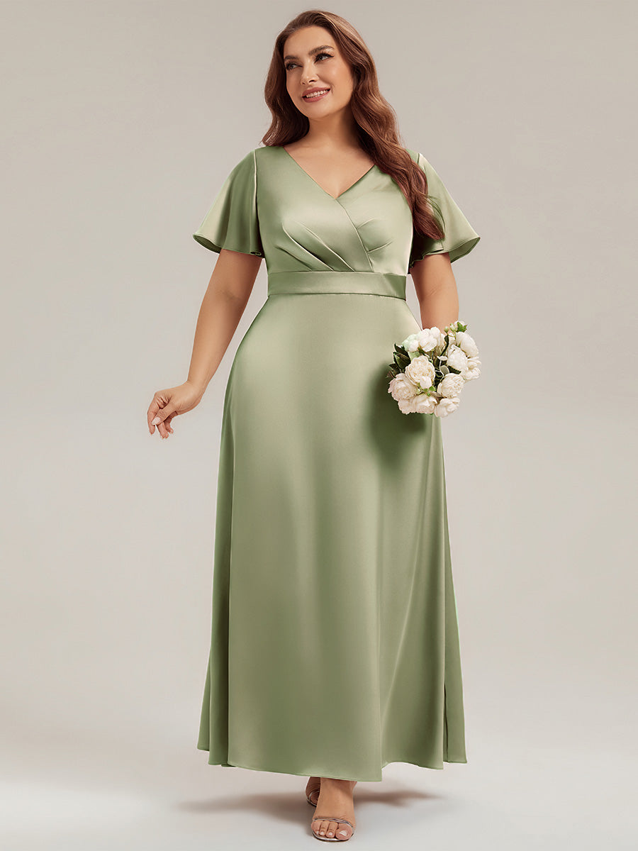 Ever-Pretty Inclusive Plus Size Satin Ruffle Sleeve Bridesmaid Dress