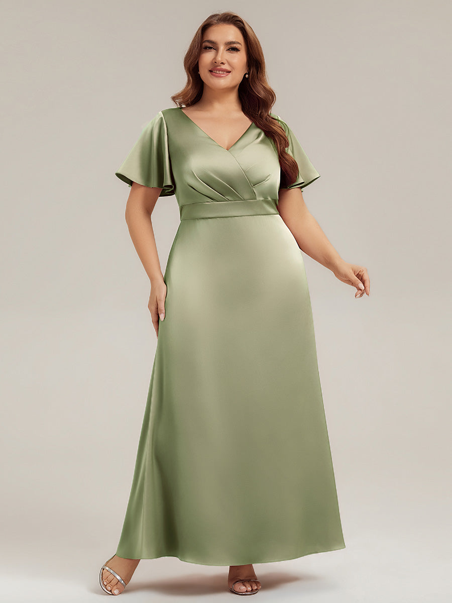 Ever-Pretty Inclusive Plus Size Satin Ruffle Sleeve Bridesmaid Dress