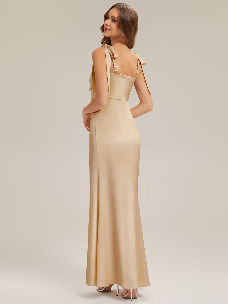 Flowing Ribbons Satin Sleeveless Bridesmaid Dress #color_Champagne