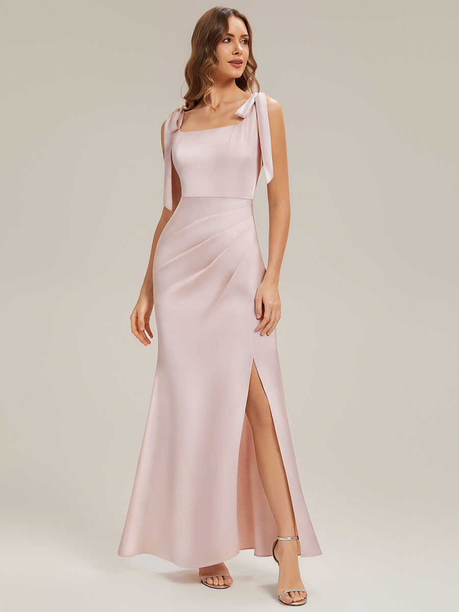 Flowing Ribbons Satin Sleeveless Bridesmaid Dress #color_Pink