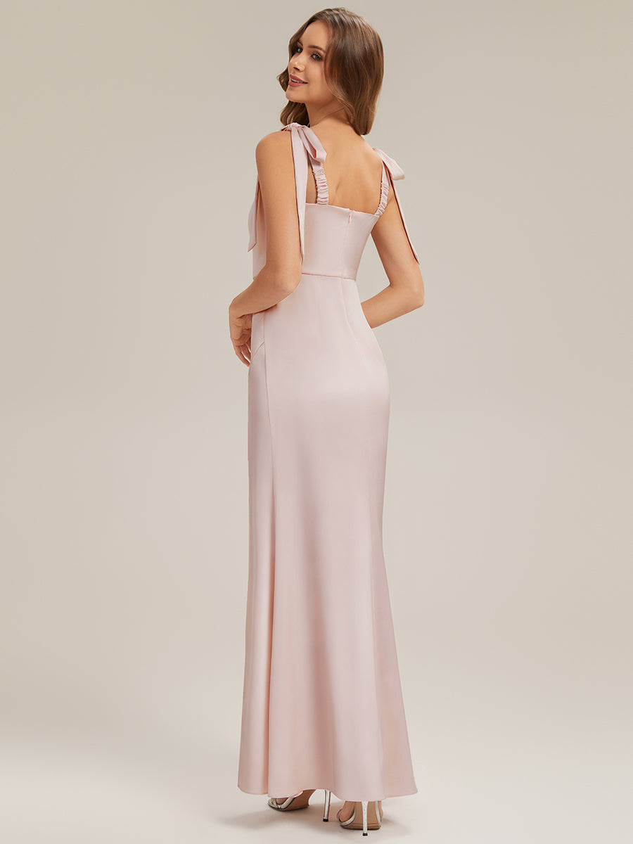 Flowing Ribbons Satin Sleeveless Bridesmaid Dress #color_Pink