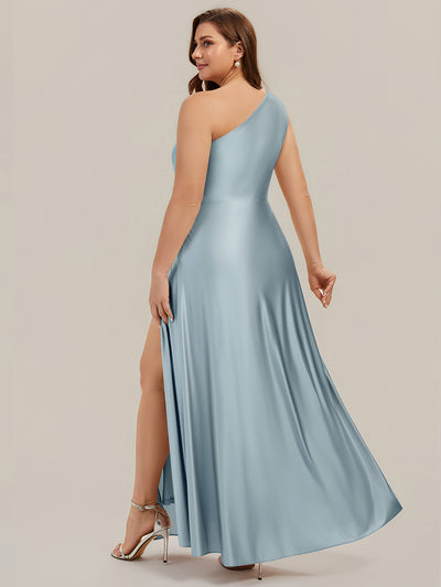 Plus Size Knotted Satin Bridesmaid Dress #color_Sky Blue