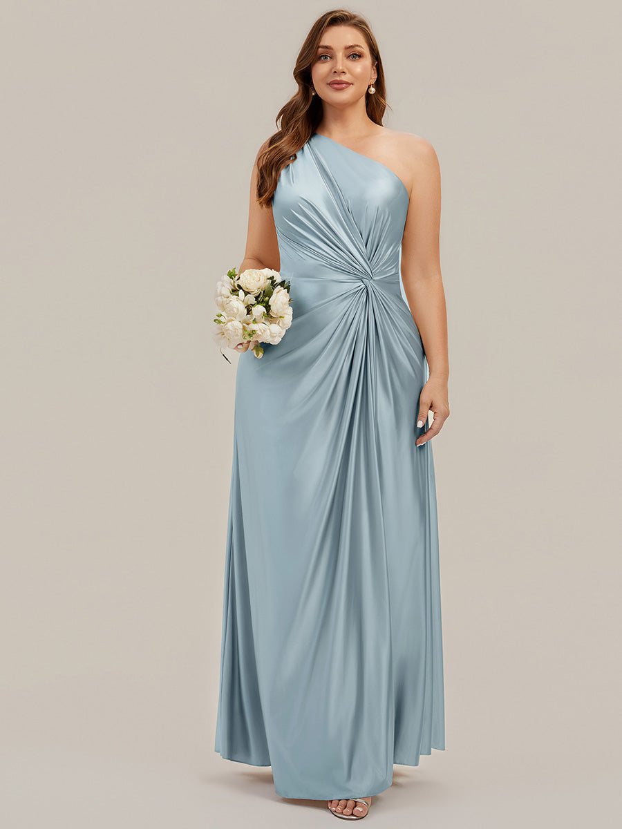 teal plus size bridesmaid dresses Ever-Pretty Inclusive One Shoulder Satin Maxi Dress with Draped Waist Chiffon bridesmaid