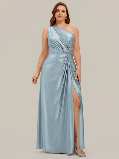 Plus Size Knotted Satin Bridesmaid Dress