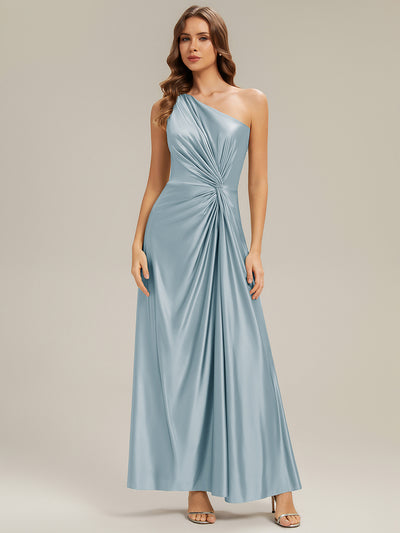 Knotted Satin Sleeveless Bridesmaid Dress