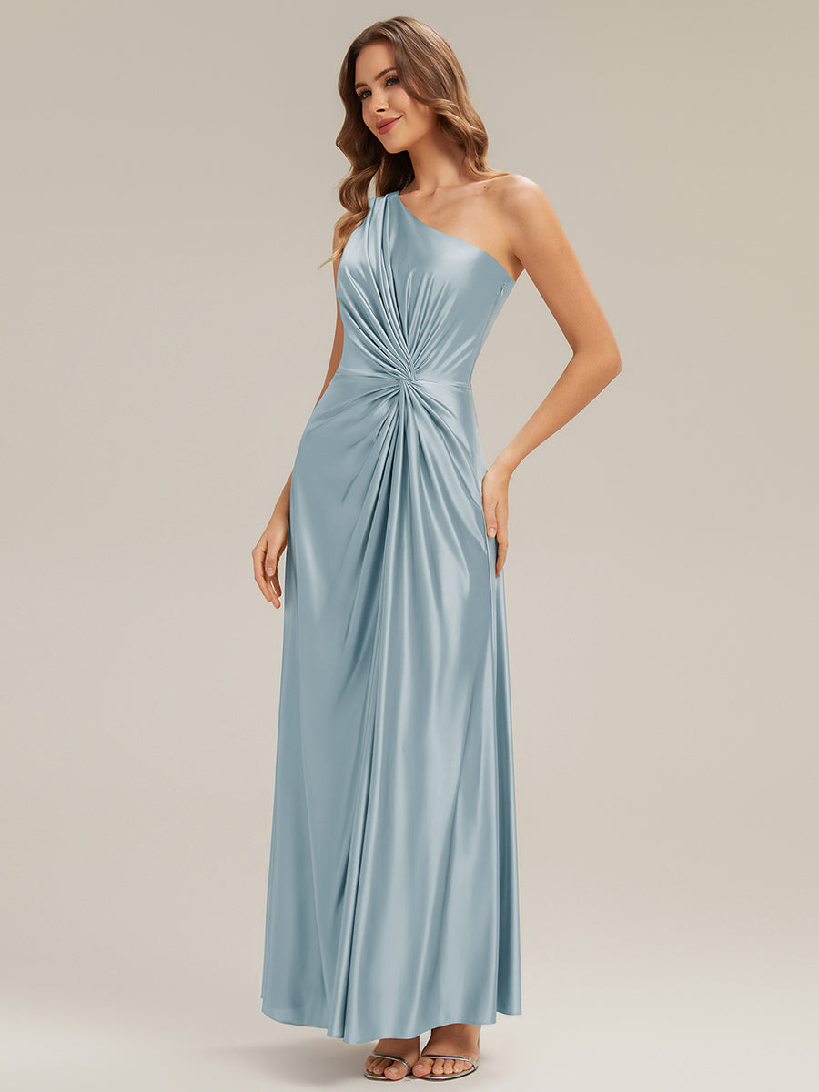 Knotted Satin Sleeveless Bridesmaid Dress #color_Sky Blue