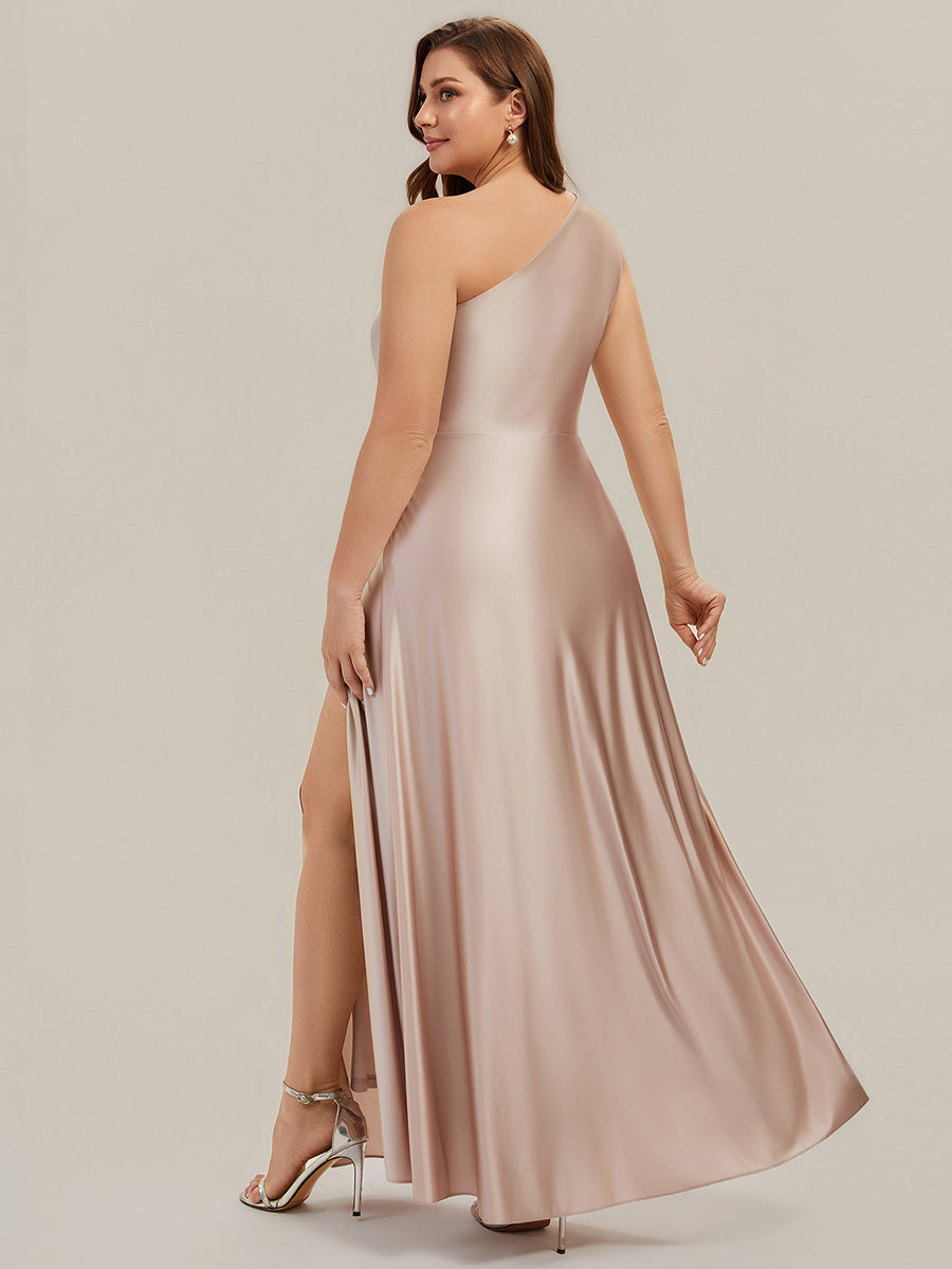 Plus Size Knotted Satin Bridesmaid Dress #color_Champagne
