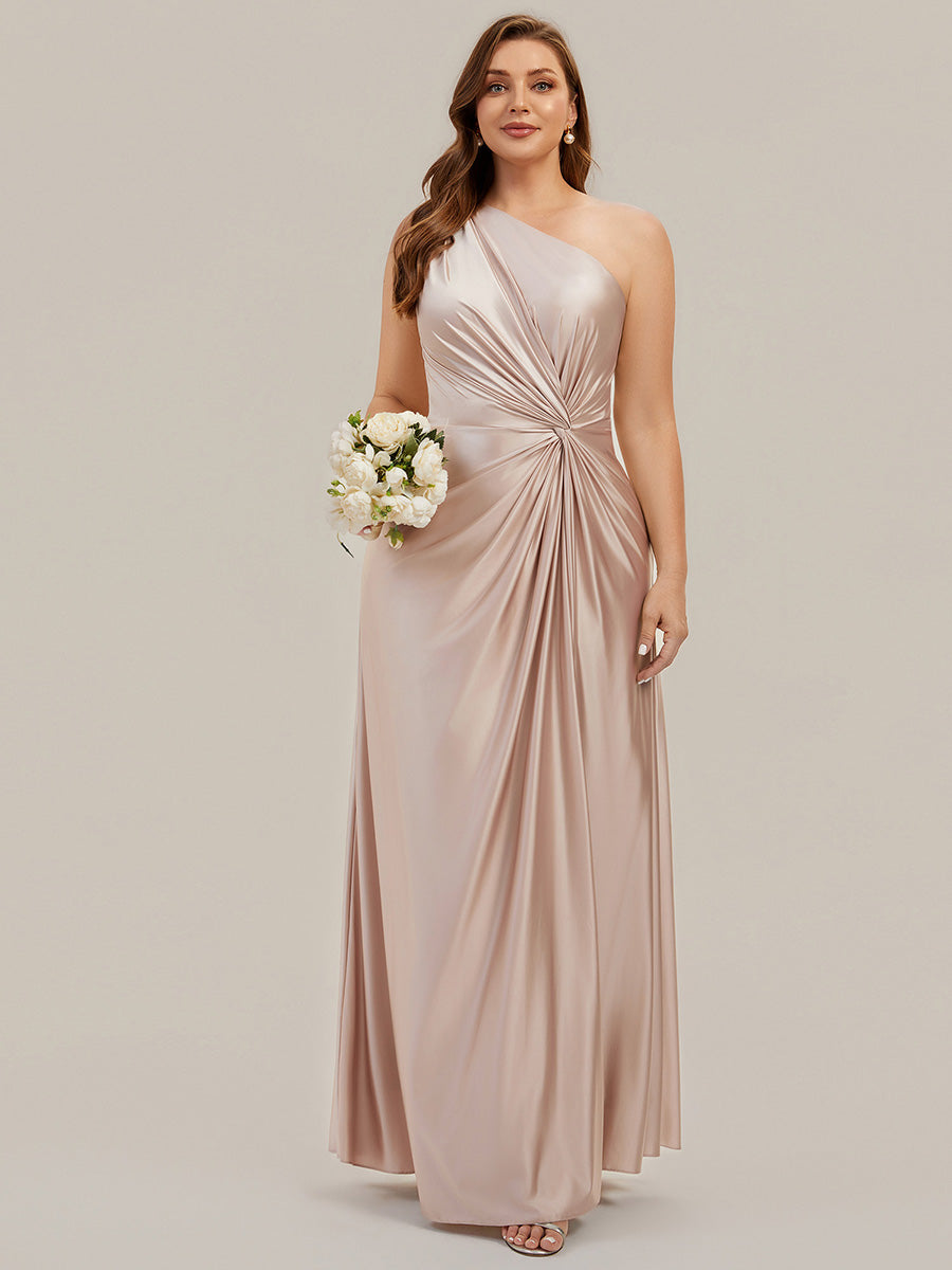 Plus Size Knotted Satin Bridesmaid Dress #color_Champagne