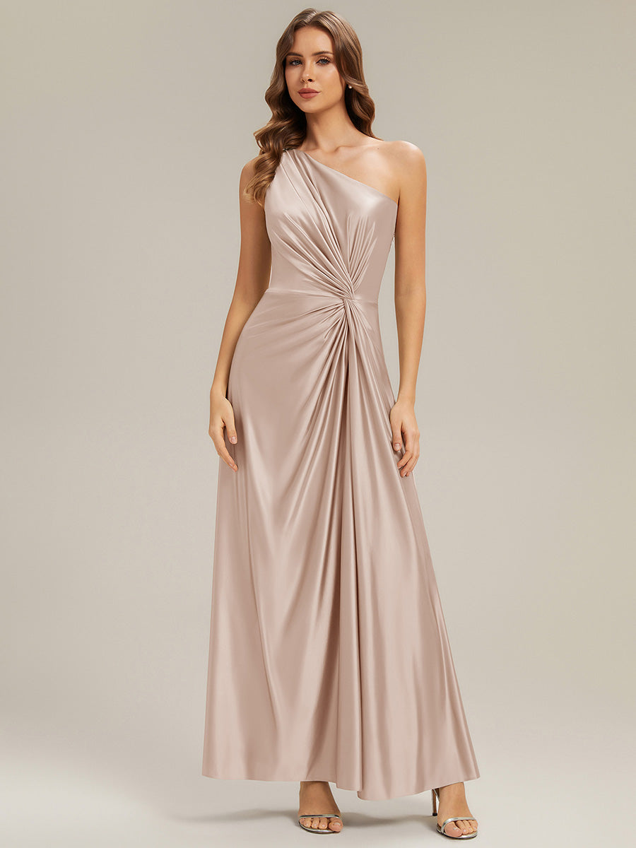 Knotted Satin Sleeveless Bridesmaid Dress #color_Champagne