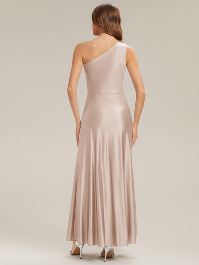 Knotted Satin Sleeveless Bridesmaid Dress #color_Champagne