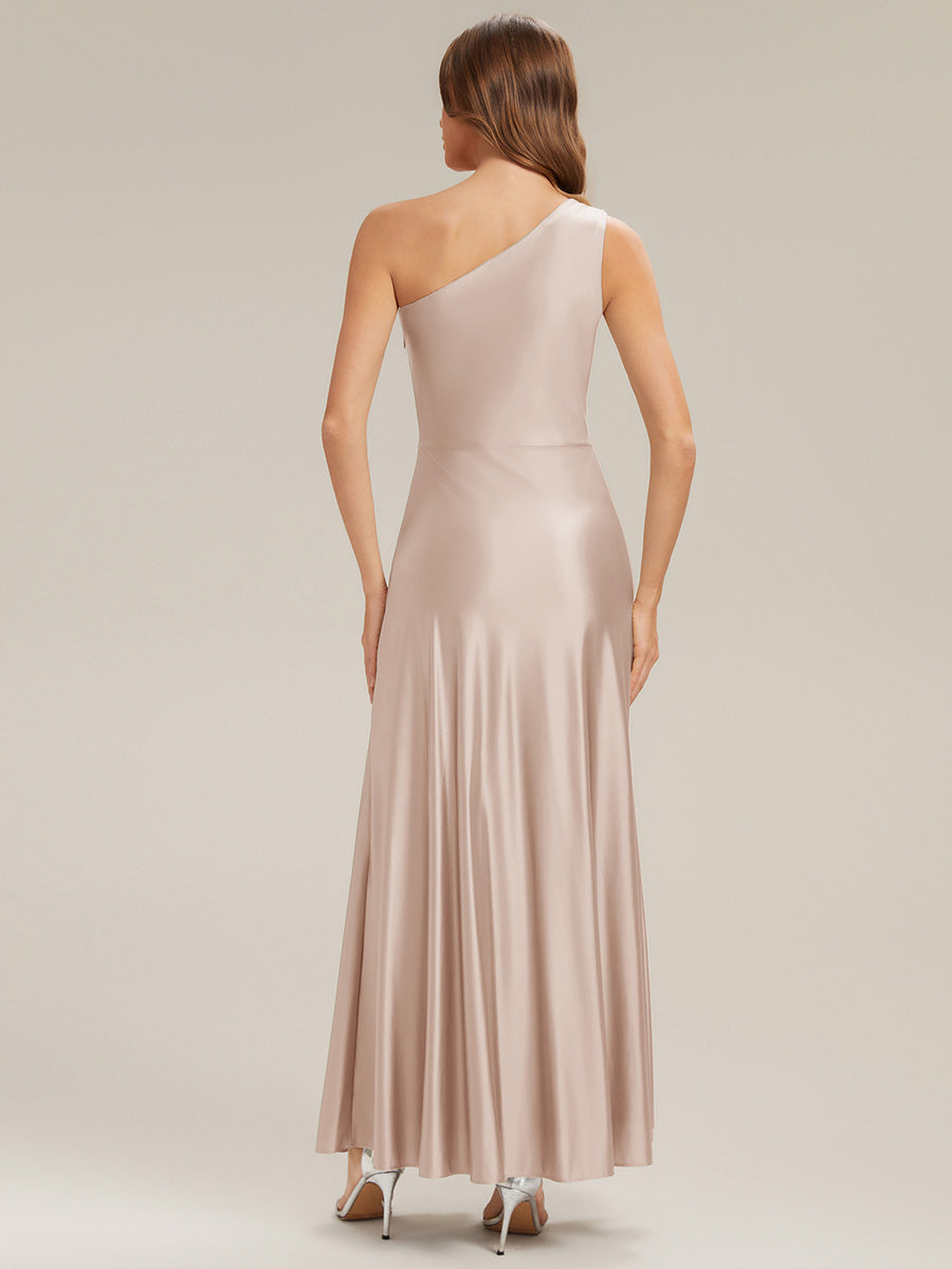 Knotted Satin Sleeveless Bridesmaid Dress #color_Champagne