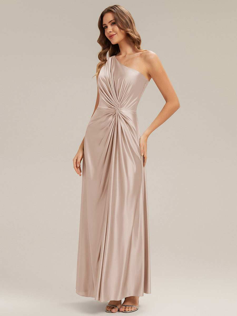 Knotted Satin Sleeveless Bridesmaid Dress #color_Champagne