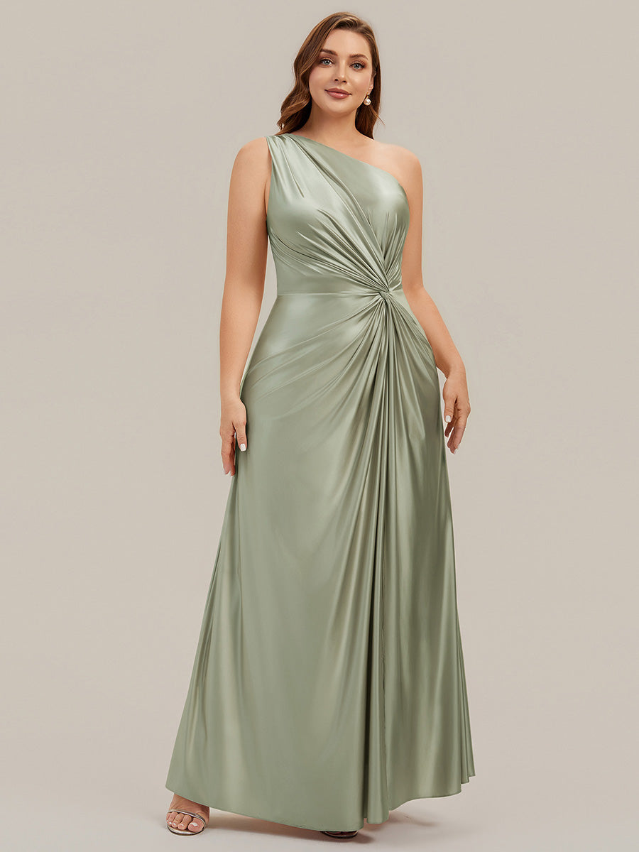 Plus Size Knotted Satin Bridesmaid Dress #color_Sage Green