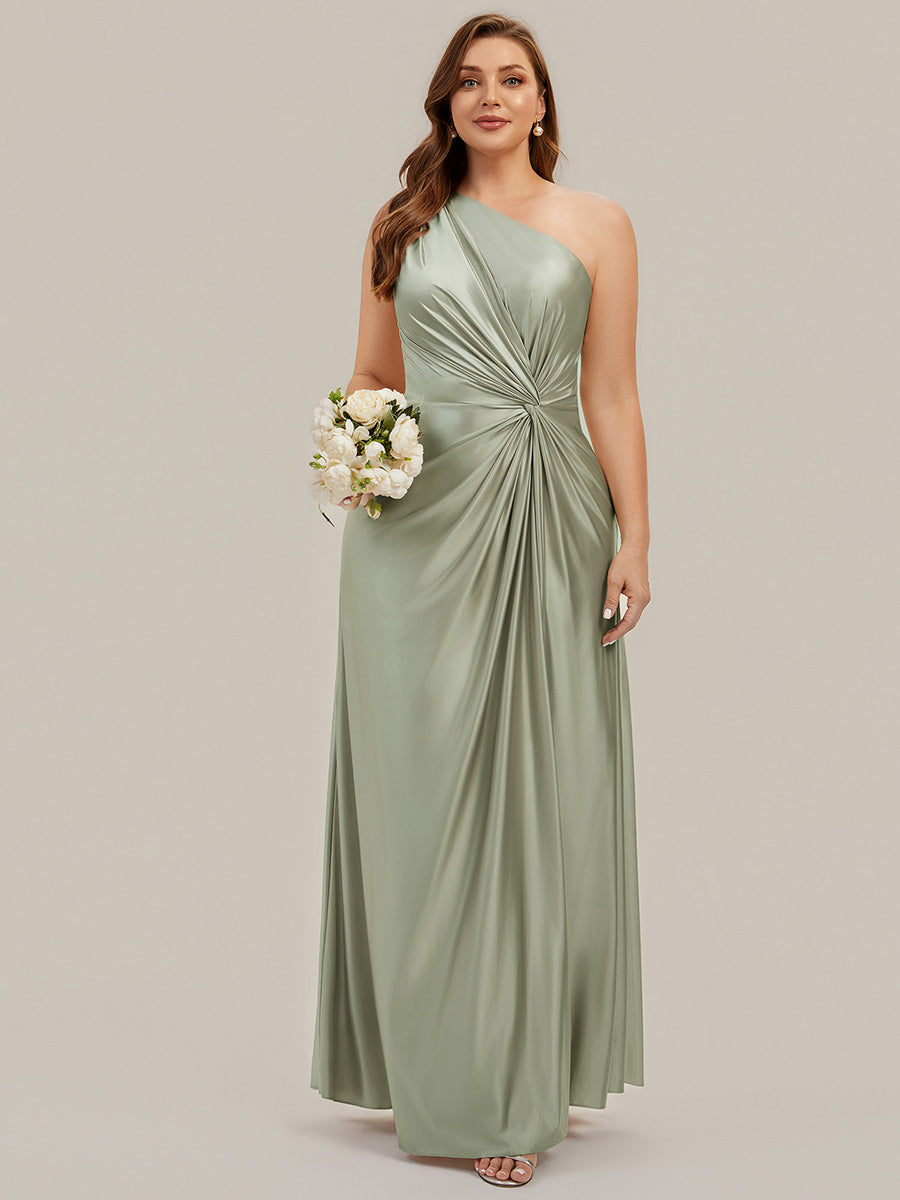 Plus Size Knotted Satin Bridesmaid Dress #color_Sage Green