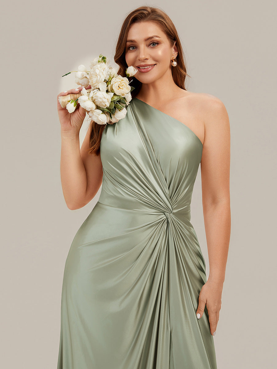 Plus Size Knotted Satin Bridesmaid Dress #color_Sage Green