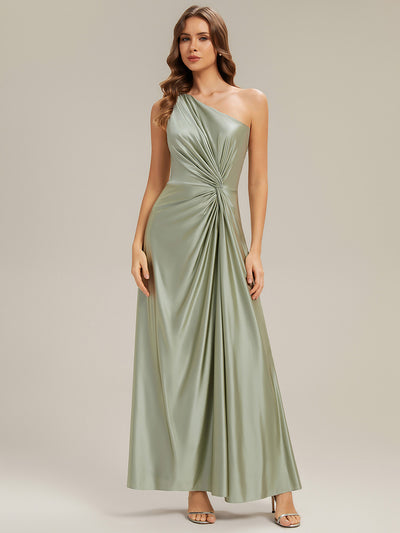 Knotted Satin Sleeveless Bridesmaid Dress
