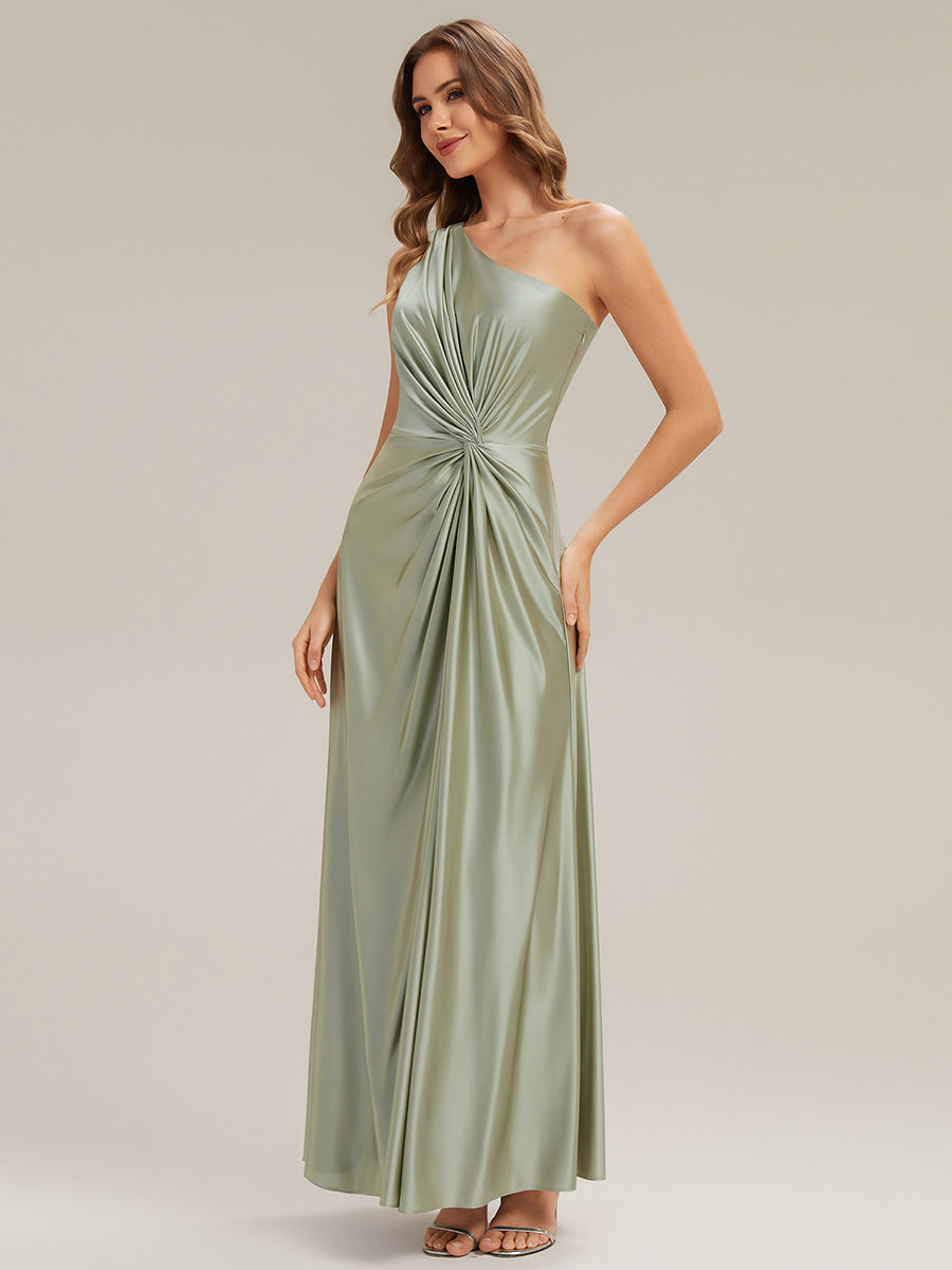 Knotted Satin Sleeveless Bridesmaid Dress #color_Sage Green