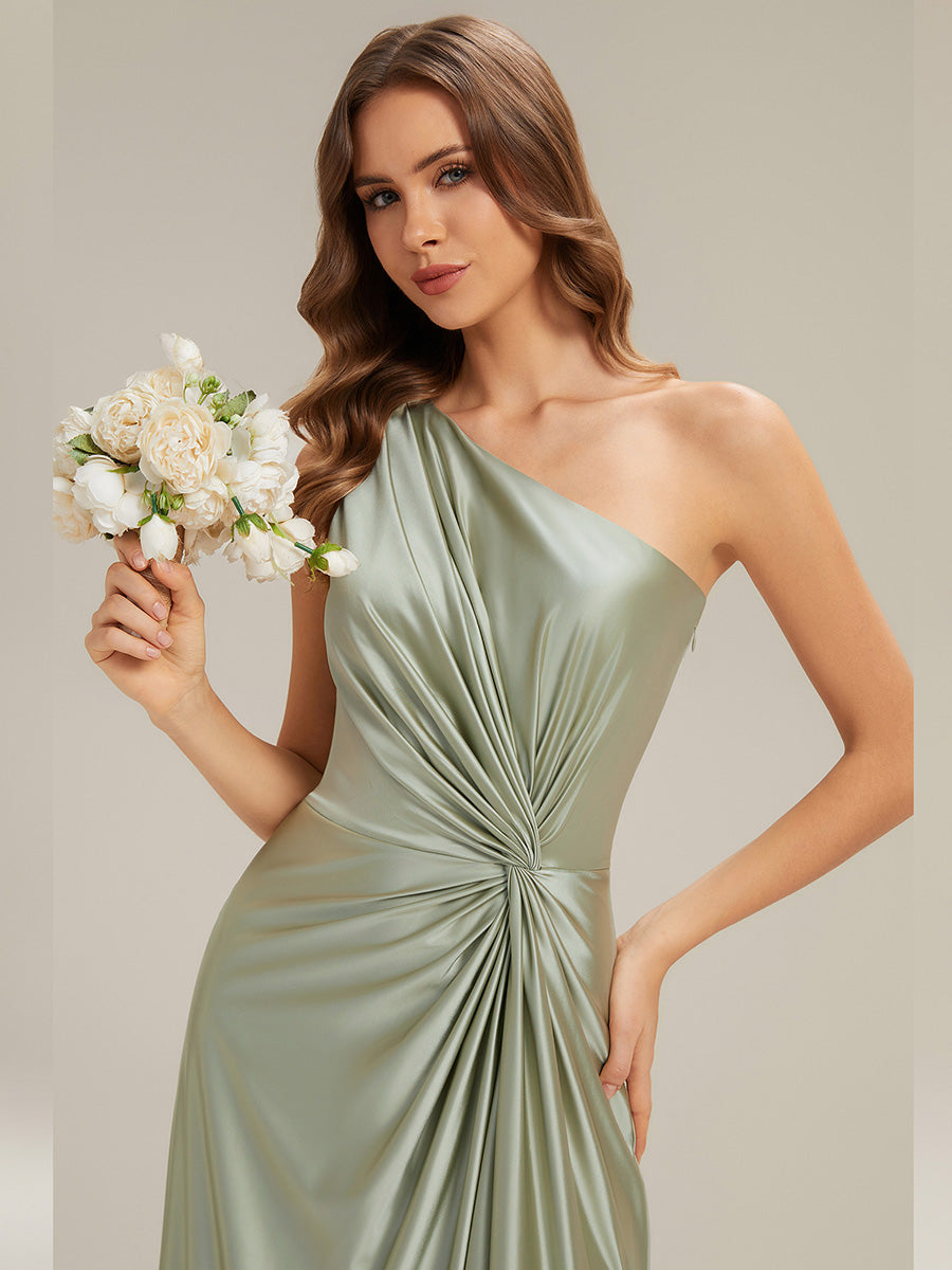 Knotted Satin Sleeveless Bridesmaid Dress #color_Sage Green