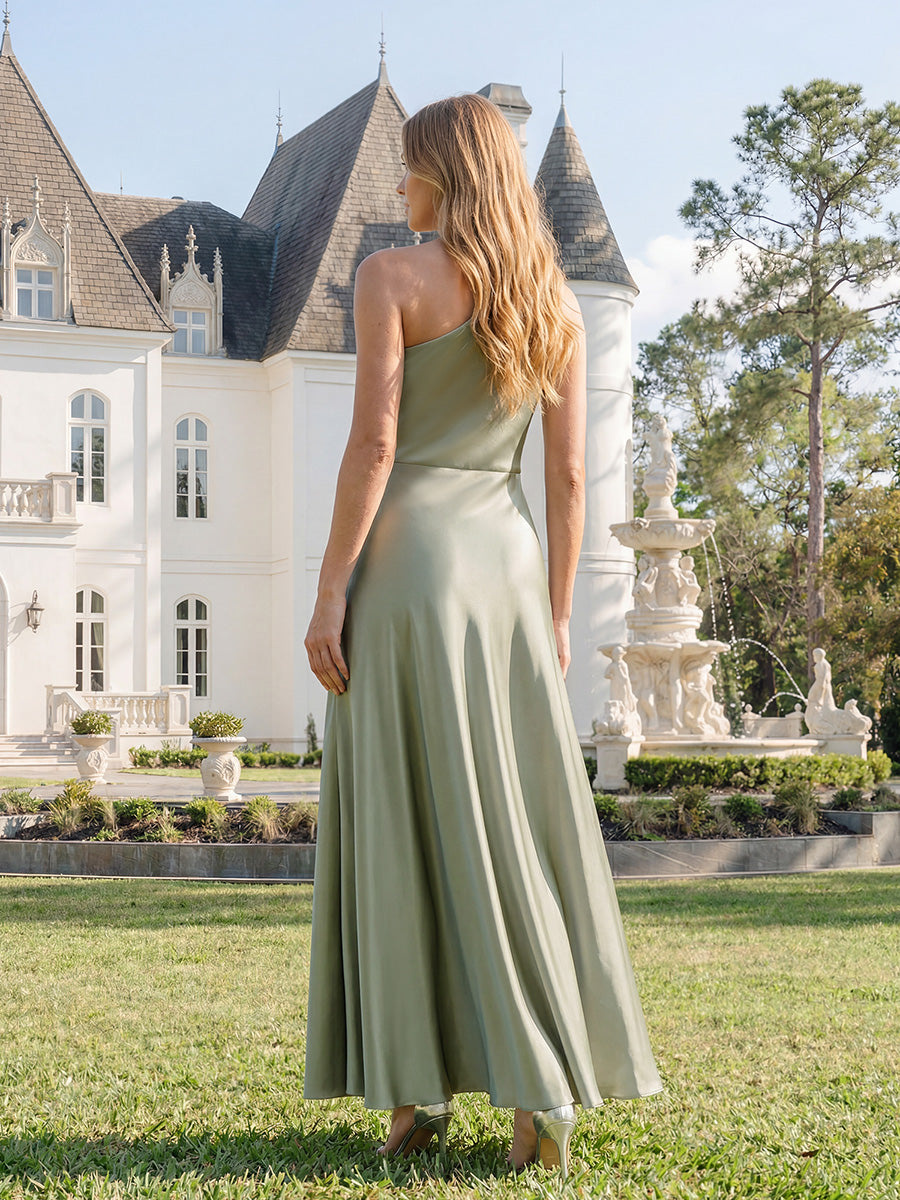 Knotted Satin Sleeveless Bridesmaid Dress #color_Sage Green