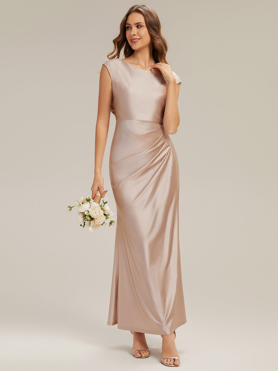 Bodycon Satin Cap Sleeve Bridesmaid Dress #color_Champagne