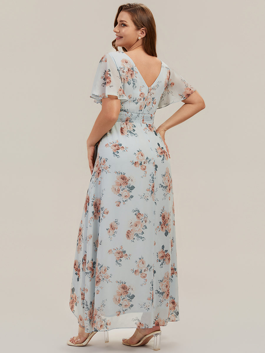 High Low Chiffon Ruffle Sleeve Bridesmaid Dress #color_Amber Bloom