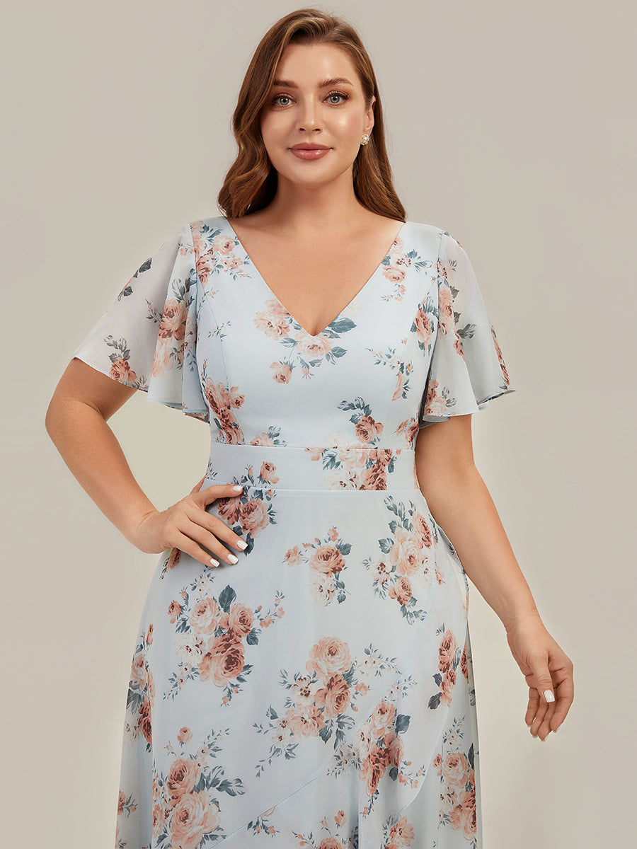 High Low Chiffon Ruffle Sleeve Bridesmaid Dress #color_Amber Bloom