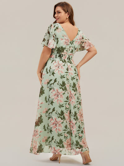 Plus Size Ruched Chiffon Bridesmaid Dress #color_Light Green Floral