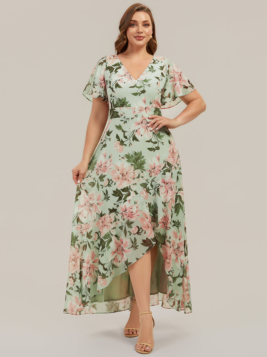 Plus Size Ruched Chiffon Bridesmaid Dress #color_Light Green Floral