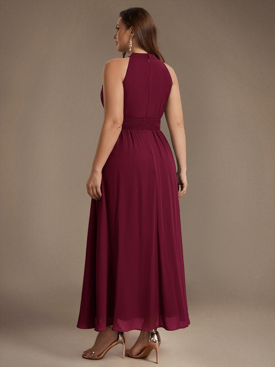 Plus Size Corset Chiffon Bridesmaid Dress #color_Burgundy