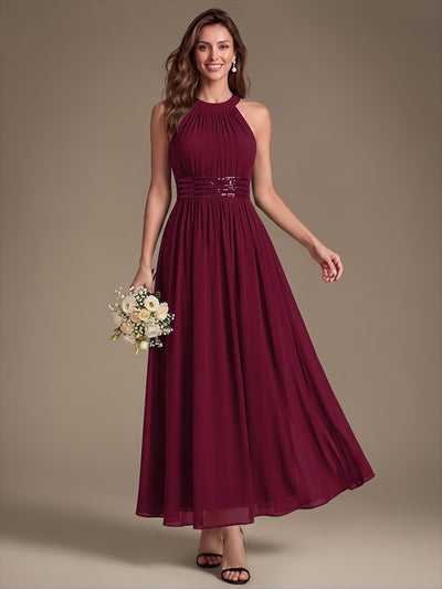 Chiffon Halter Sleeveless A-Line Bridesmaid Dress