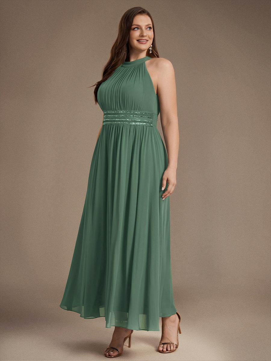 Plus Size Corset Chiffon Bridesmaid Dress #color_Eucalyptus