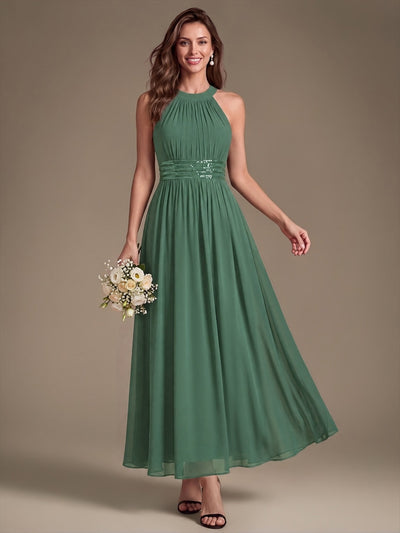 Chiffon Halter Sleeveless A-Line Bridesmaid Dress