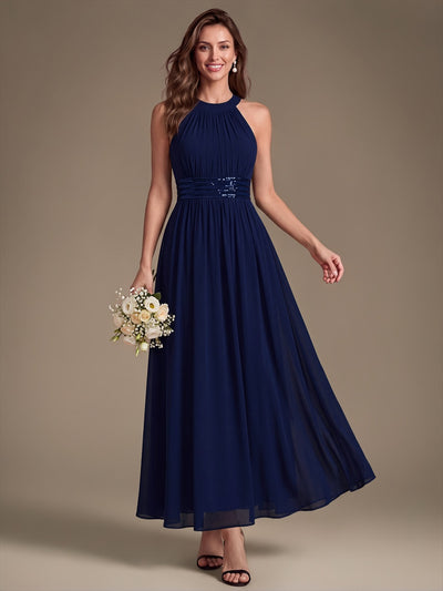 Chiffon Halter Sleeveless A-Line Bridesmaid Dress