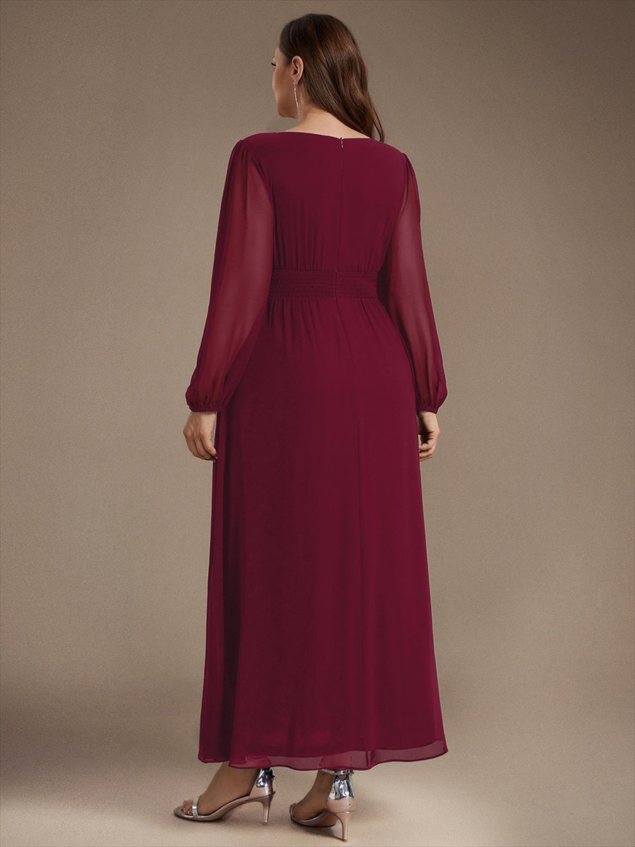 Plus Size Sequin Chiffon Bridesmaid Dress #color_Burgundy