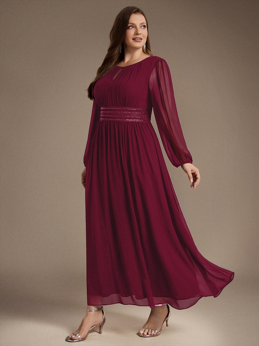 Plus Size Sequin Chiffon Bridesmaid Dress #color_Burgundy