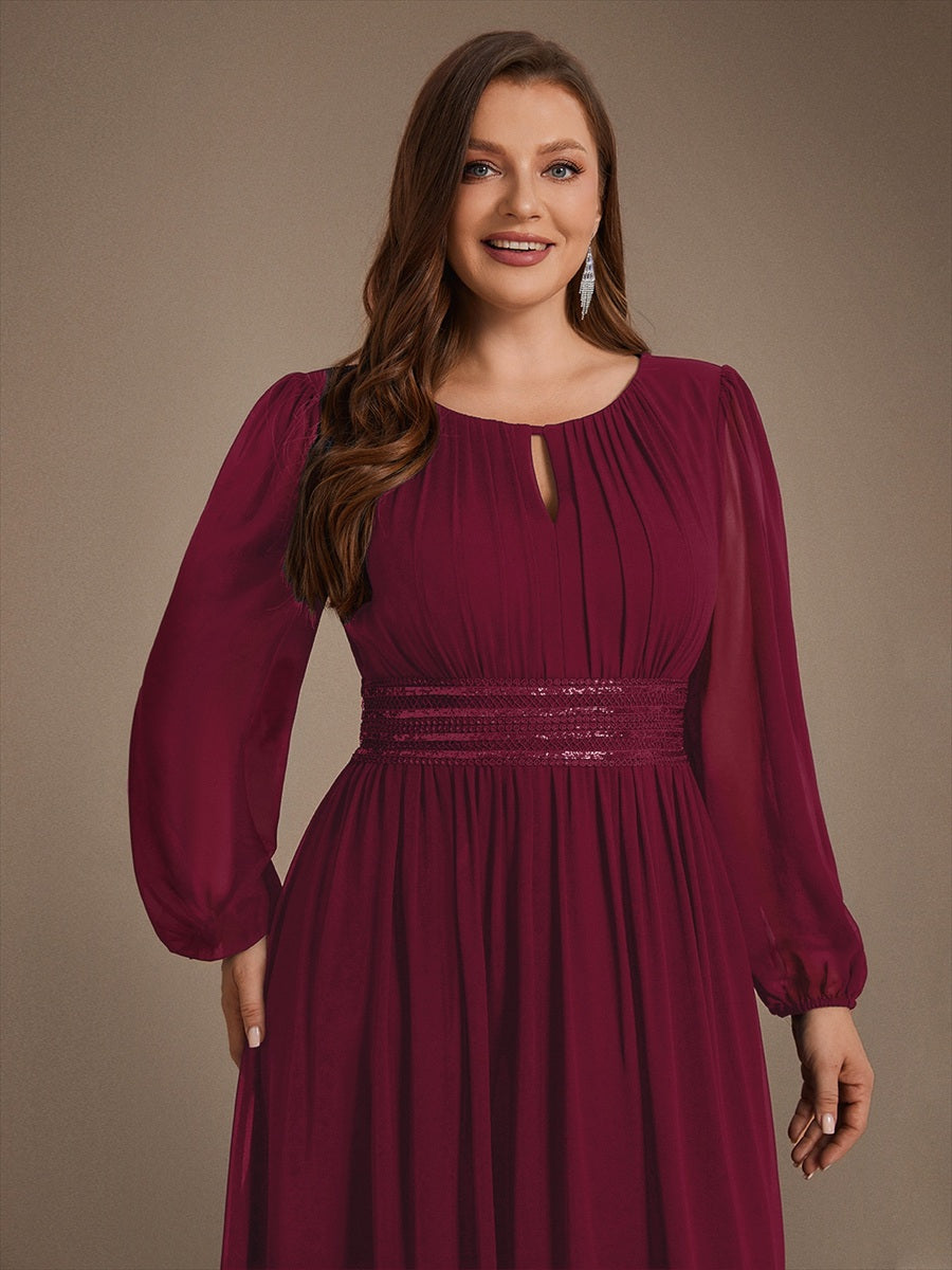 Sequin Chiffon Puff Sleeve Bridesmaid Dress #color_Burgundy