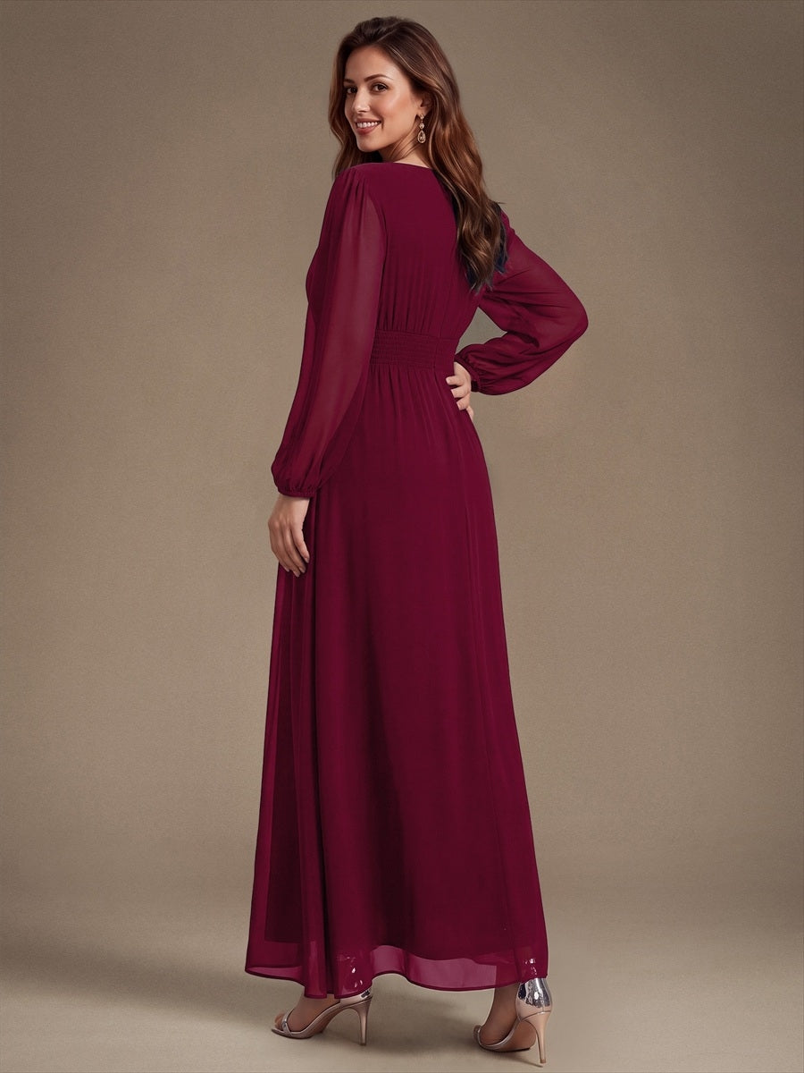 Sequin Chiffon Puff Sleeve Bridesmaid Dress #color_Burgundy
