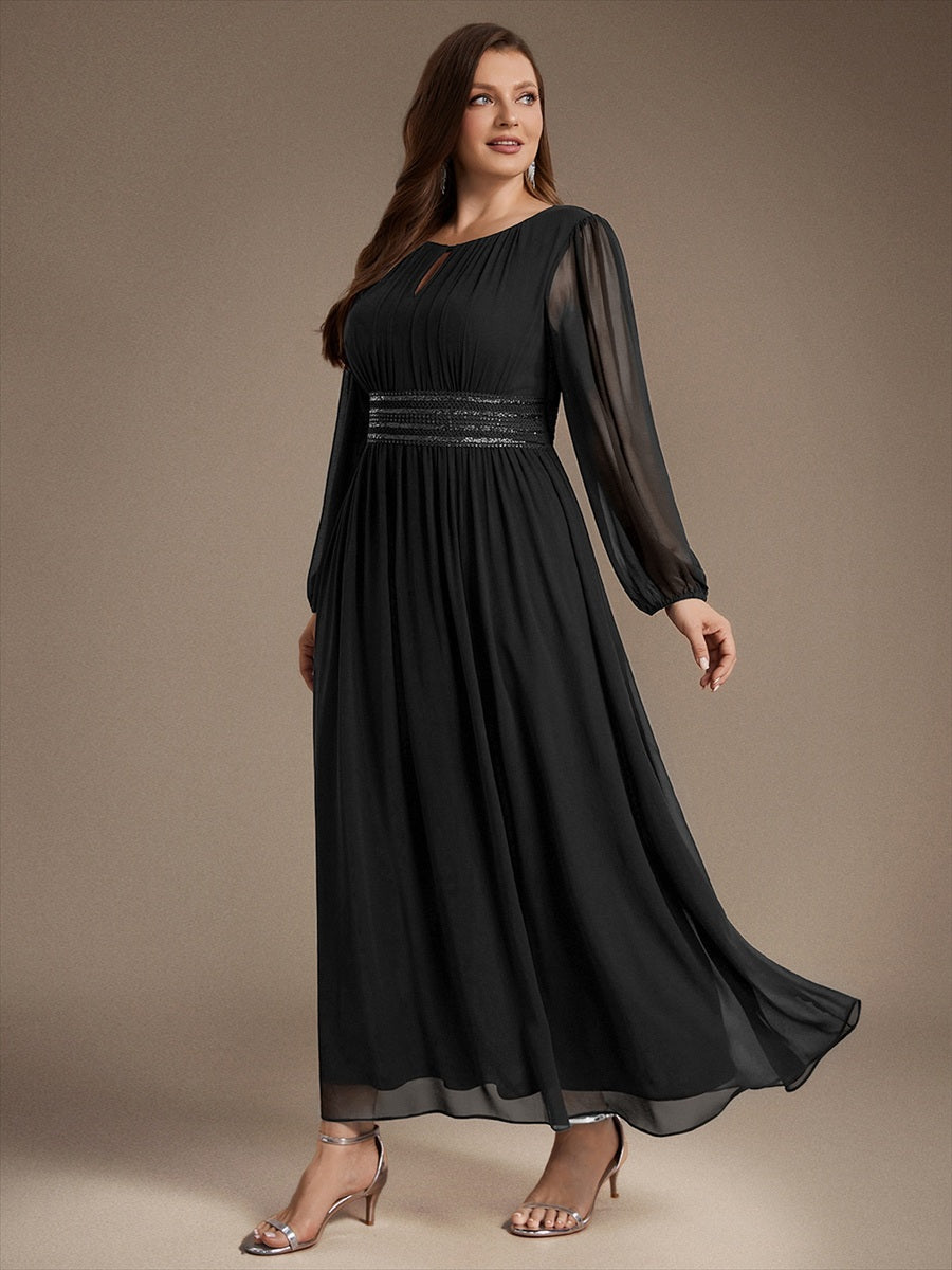 Sequin Chiffon Puff Sleeve Bridesmaid Dress #color_Black