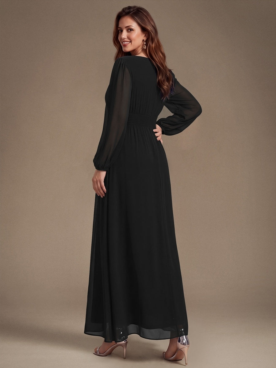 Sequin Chiffon Puff Sleeve Bridesmaid Dress #color_Black