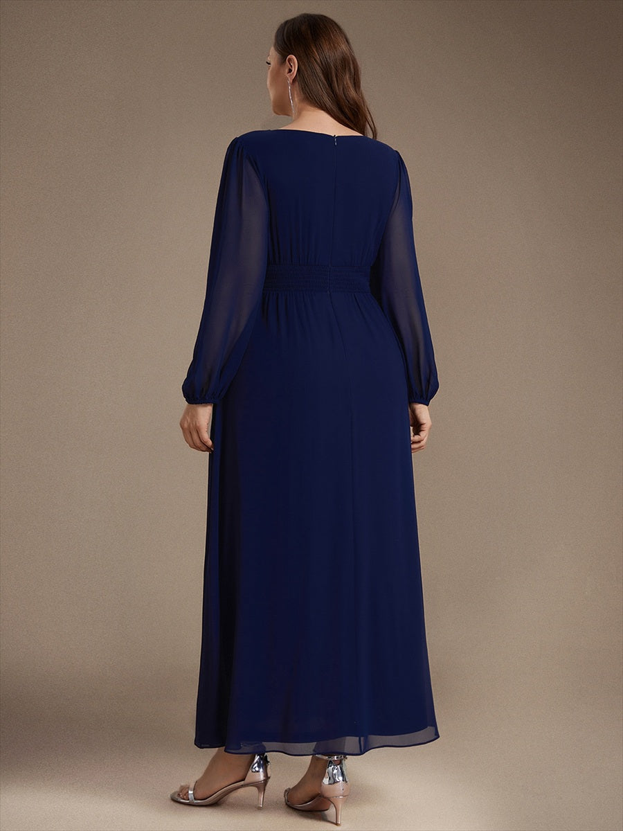 Plus Size Sequin Chiffon Bridesmaid Dress #color_Navy Blue