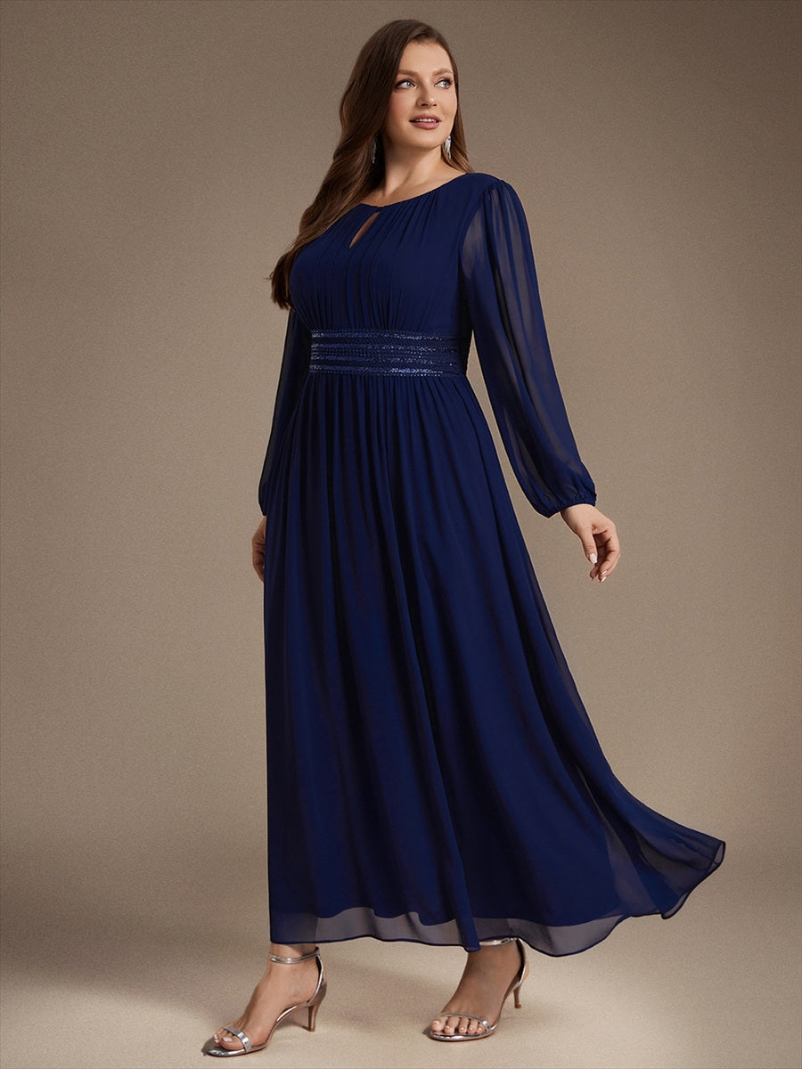 Sequin Chiffon Puff Sleeve Bridesmaid Dress #color_Navy Blue