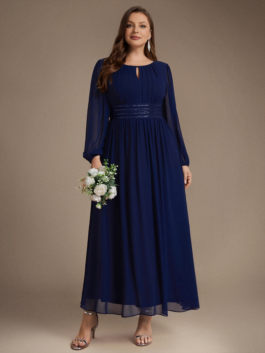 Plus Size Sequin Chiffon Bridesmaid Dress #color_Navy Blue