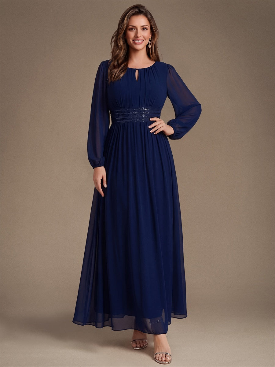 Sequin Chiffon Puff Sleeve Bridesmaid Dress #color_Navy Blue