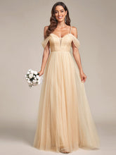 Cold Shoulder Spaghetti Strap Pleated Sequin Tulle Bridesmaid Dress #color_Gold