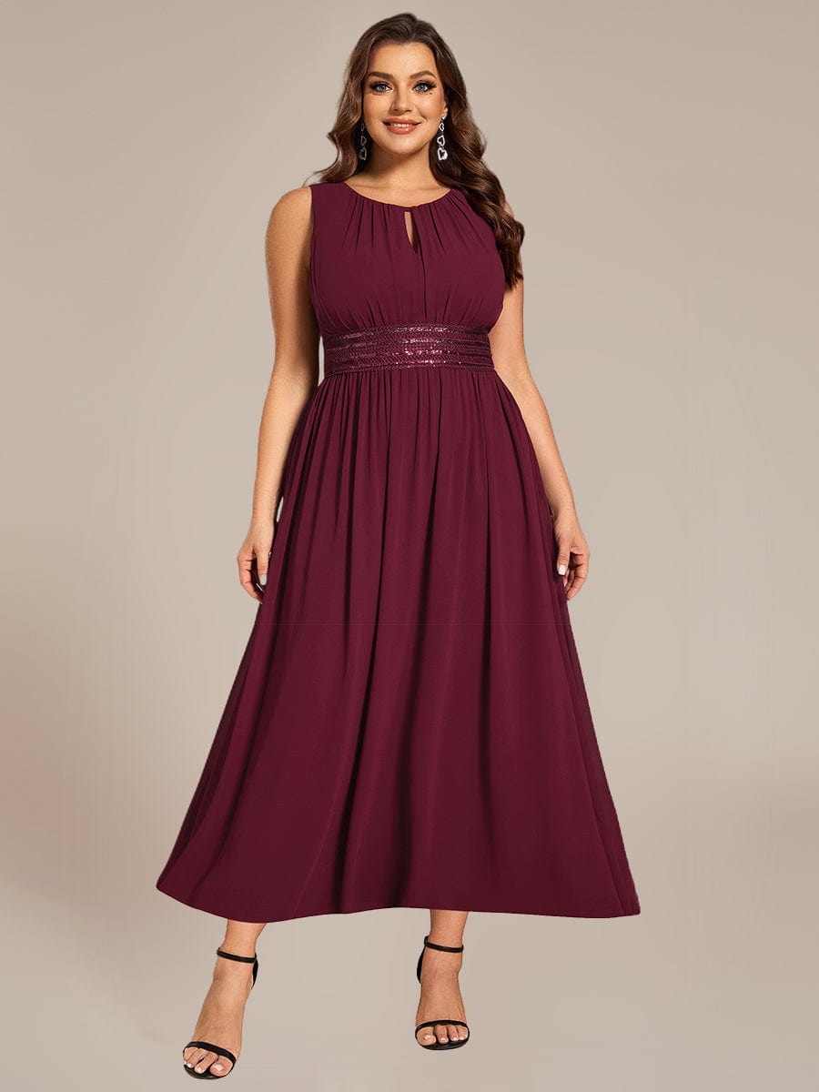 Ruched Chiffon Cutout Sleeveless Dress #color_Burgundy