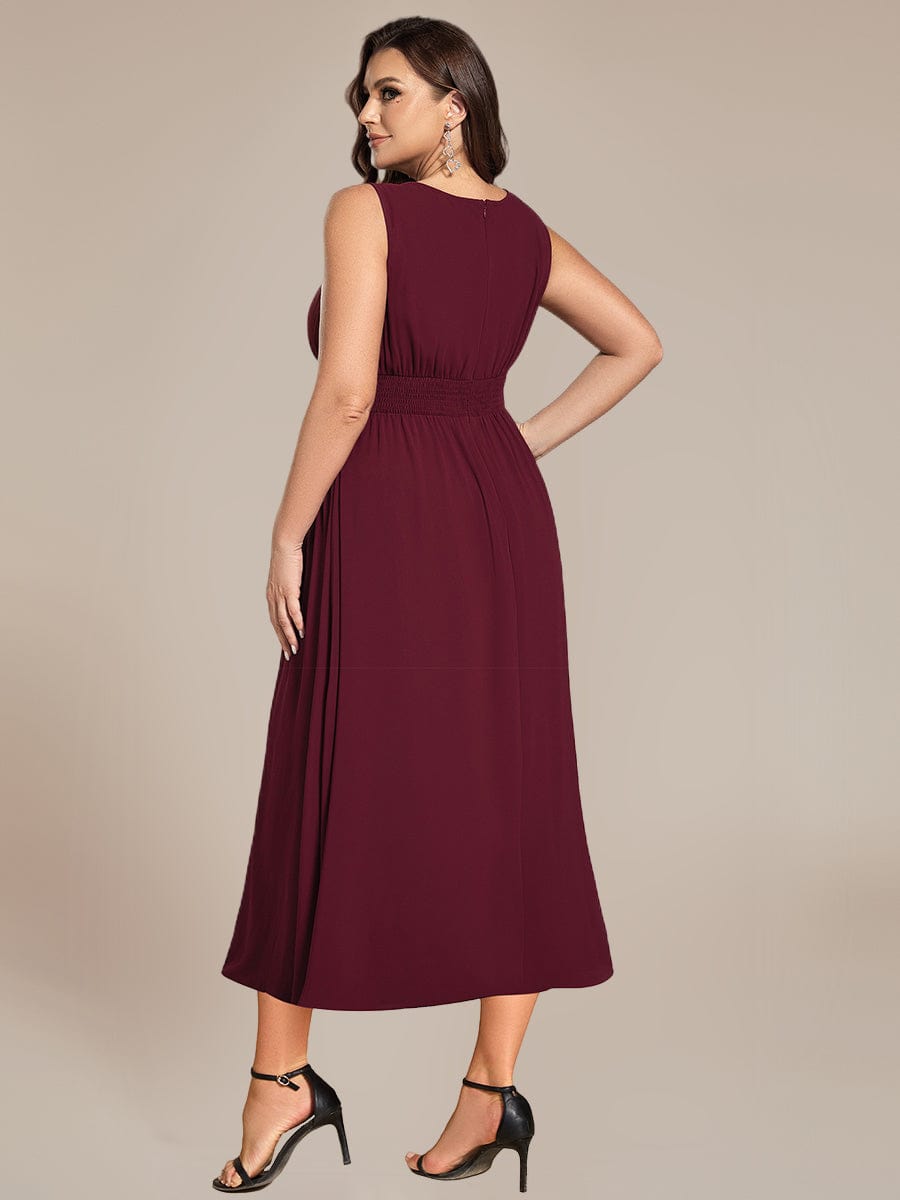 Ruched Chiffon Cutout Sleeveless Dress #color_Burgundy
