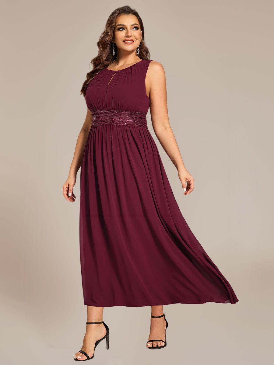 Ruched Chiffon Cutout Sleeveless Dress #color_Burgundy